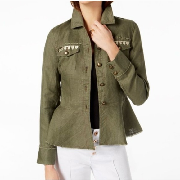 INC International Concepts Women's Linen Embroidered Peplum Jacket -Size M - Picture 2 of 10